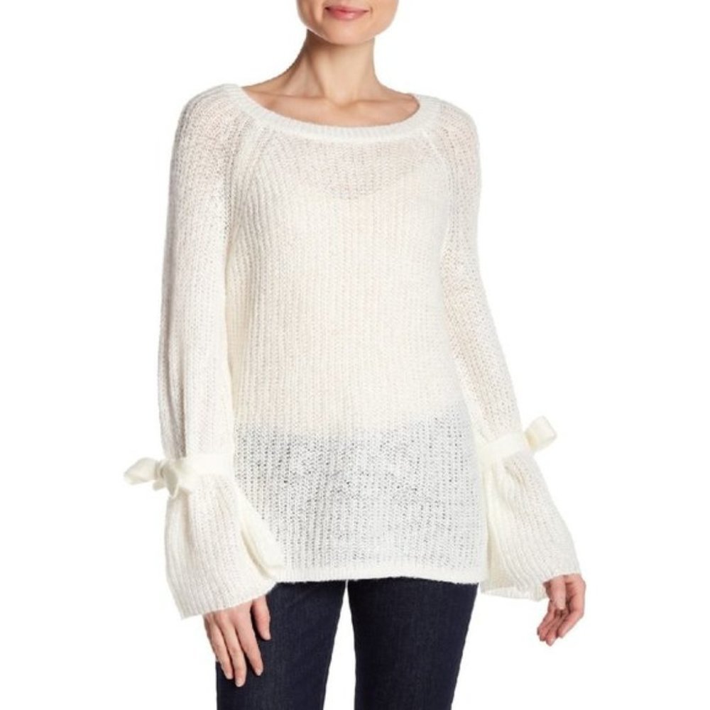 NAADAM Open Knit Bell Sleeve Tied Sweater